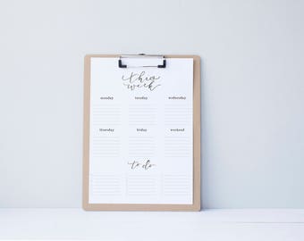 Weekly To Do List Organization - Printable Calendar - simple.rustic.minimal.watercolor.