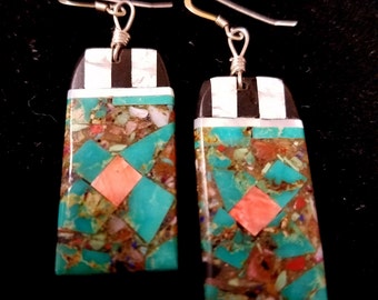 Ke-Wa~Santo Domingo Pueblo~Turquoise Mosaic~Earrings