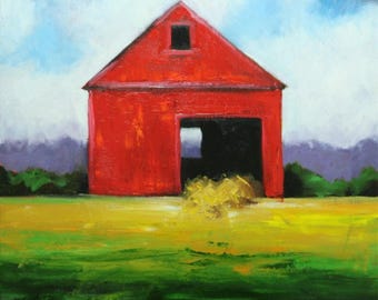Landscape painting 275 30x30 inch red barn original oil painting by Roz