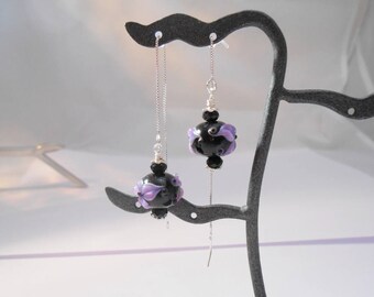 Pearl Earrings Venetian, Murano, Onyx 925 sterling silver e