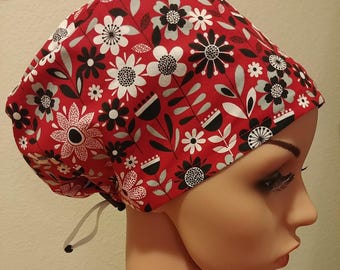 CLEARANCE Women's Surgical Cap, Scrub Hat, Chemo Cap, Flower Garden