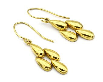 Teardrops Dangle Earrings, Gold Plated Earrings, Yellow Gold Tear drops, Puffy Dangle Earrings, Modern Everyday Earrings, Minimalist Jewelry