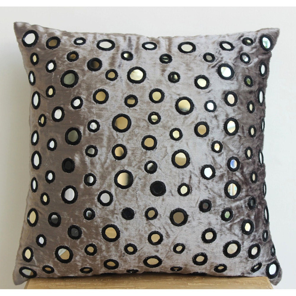 Decorative Throw Pillow Covers 20x20 Silver Gray Velvet Mirror