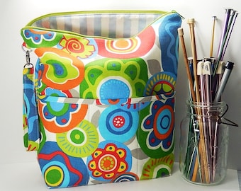 Extra Large Knitting bag, bright floral zipper pouch, project bag, gift for knitter, XL knitting bag, floral project bag, knitters gift
