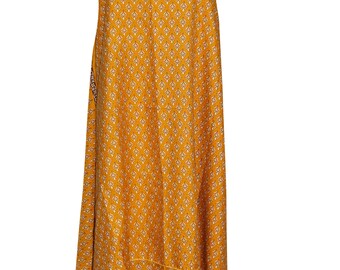 Yellow Magic Wrap Skirt Sunshine Of Your Love Recycled Silk Fabric Printed Layered Gypsy Cover Up Dress