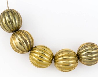 14mm Antique Gold Ribbed Melon Bead #MPC007