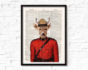 Royal Canadian Mounted Deer, Royal Canadian Mounted Police, Deer, page book art print, Wall art
