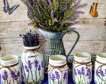 Lavender Flower Mason Jar Vases. Pint or Quart Size. Hand-Painted & Distressed Wedding, Shower, Centerpieces. Home decor. Mother's day gift
