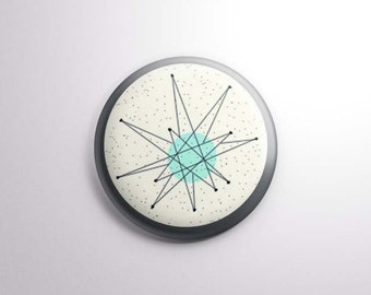 Franciscan Starburst style | 1" One Inch Magnet OR pinback button badge pin | vintage midcentury modern motif gray blue cream