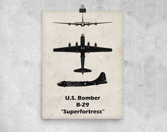 B-29 Superfortress Print, Fathers Day Gift, Vintage Airplane, WWII Airplanes, Aviation Print, Airplane Poster, Boys Room Decor