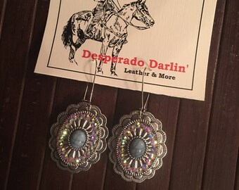 Glitzy Concho Earrings - Turquoise