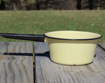 Yellow Medium Enamelware Sauce Pan, Cooking Pot