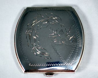 Vintage Sterling poudre compacte ; années 1930 Art déco conçu ; Photo Momento !