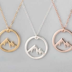 Mountain Necklace, Circle Mountain Necklace, Mountain Pendant Necklace, Mountain Charm Necklace, Mountain Jewelry