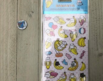 Kitty In A Banana Stickers - 4 sheets: 2 holographic, 2 normal.
