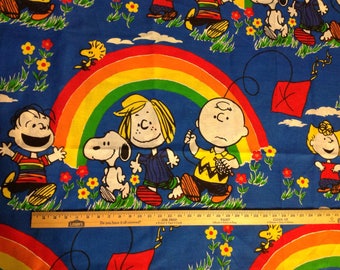 9 sq yds Vintage Peanuts and gang Characters fabric with Lucy Charlie Brown Linus Snoopy rainbows and kites