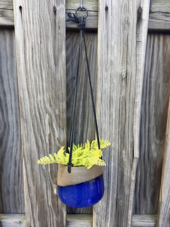 Large Ceramic planter-Blue- hanging flower pot -herb planter