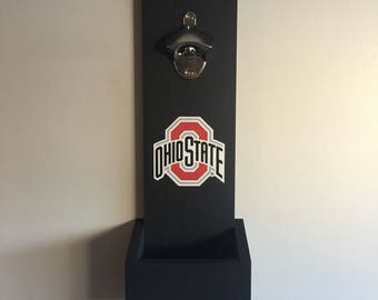 Ohio State Buckeyes Hanging Bottle Opener, Wall Mounted Bottle Opener, Ohio State Buckeyes Gift, Man Cave, Buckeyes Fan