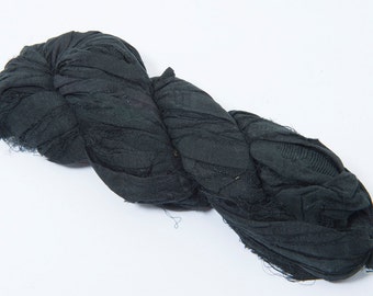 Recycled Sari silk ribbon - Carbon