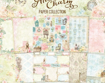 Blue Fern Attic Charm Collection 12 x 12 Scrapbook Paper Pad Full Collection Pack, 2-Each Of 10 Designs, 20 Double Sided Papers Total