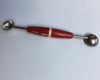 Vintage Red Kitchen Utensil Chippy Rustic Melon Baller Farmhouse Decor