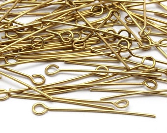 Brass Eye Pin, 100 Raw Brass Eye Pins, Findings (30x0.7mm) Bs 1153