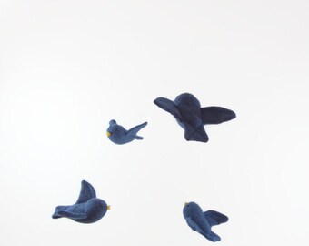bird mobile, waldorf decor, nursery mobile, woodland mobile, blue birds