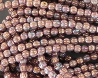 Luster Opaque Bronzed Smoke 5mm Melon Round Beads - 1066 - 50 Beads - Czech Glass Melon Beads