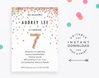 girls 3rd birthday invitation instant download printable pdf