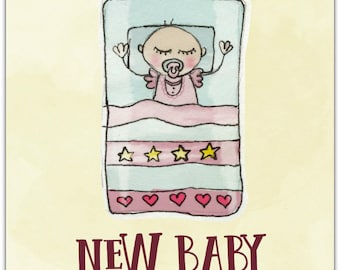 Double 'New Baby' original design handmade 15cm x 15cm