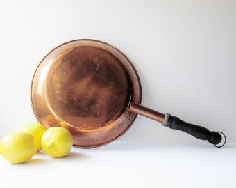Large Copper Clad Saute Pan Vintage Handmade Chilean Cookware 10 Inch Skillet Made In Chile Unique Rare Hecho A Mano By CESPEDES Hand Made