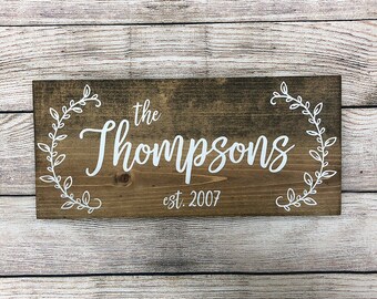 Personalized Rustic Hand Painted Wood Sign, Family Name Sign, Established Date Sign, Last Name Sign - 16"x7.25" or 20"x9.25"