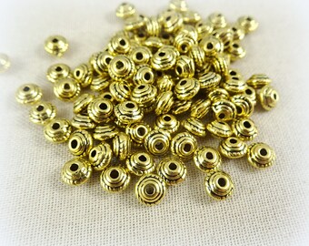 Spacer Bead - Gold Saucer Spacer Bead (0167YAG) - 5mmx3mm - Antiqued Gold - Qty. 50