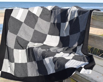 Shades of Grey Valentines Day Love Cashmere Blanket Throw Quilt with Mother of Pearl Accents