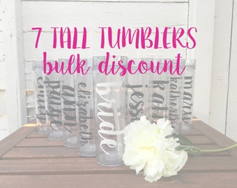 7 Tall Tumblers BULK DISCOUNT: Personalized Bridal Party Tumblers, Bachelorette Bottles, Bride Tribe, Team Bride, Personalized Water Bottle