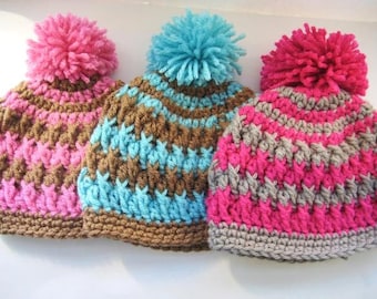 Crochet Pattern Hat , Newborn Baby to Adult, Boy and Girl, Beanie Hat Pattern, Hat Crochet Pattern - Pom Pom Hat
