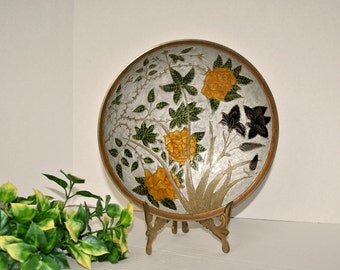 Vintage Enameled Solid Brass Bowl, Made in India Brass Cloisonné Enamel Decorative Bowl, Yellow Green Black