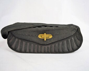 Vintage 1940s black Corde' top handle purse handbag evening bag