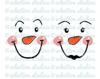 Snowman faces, ornament faces, snow woman, snow couple, holiday christmas SVG, DXF, eps, png, &jpg cutting files for silhouette or cricut