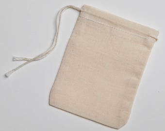 100 3x4 Natural Cotton Muslin Drawstring Bags
