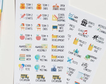 48 School Planner Stickers - AUS or US // Planner Stickers for Erin Condren, Happy Planner etc. Yearly School Tracker | Australia | USA