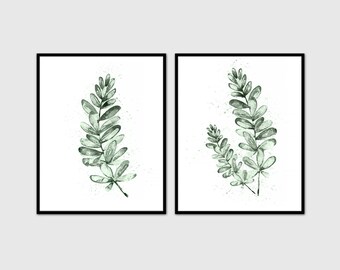 Eucalyptus Print set 2 Botanical Waretcolor Art, Green Leaves Decor, Botanical Poster, Watercolor Art Print, Leaves Wall Art, Tropical Print