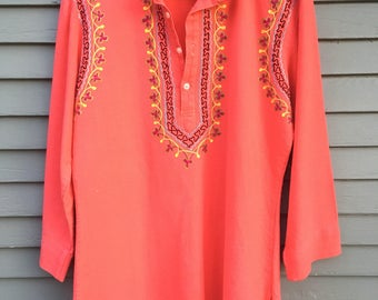 70's Embroidered Tunic Blouse Top BOHO Bohemian