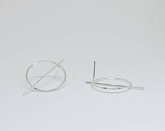 Circle Bar Sterling Silver Stud Earrings