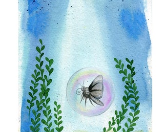 Bubblefly - 8x10 Art Print - Moth Butterfly in Bubble in the Ocean - Art by Marcia Furman