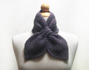 Knitted Dusty Charcoal Grey Bow Neck Warmer or Scarflette