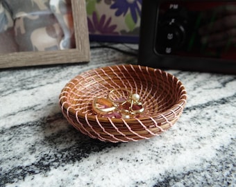 Pink Pine Needle Basket Pine Needle Coiled Trinket Basket Native American Pine Needle Trinket Basket For Teen Home Decor Basket For Her
