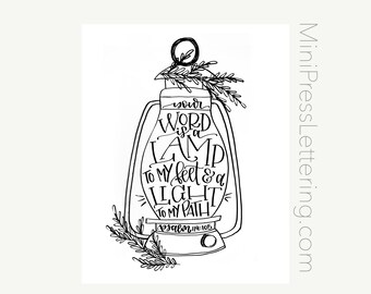 Instant Download - Your Word is a Lamp to my Feet and a Light to my Path. - Psalm 119:105 Bible Verse Printable