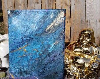 Small Original Abstract Painting "Fire Opal Fossil"