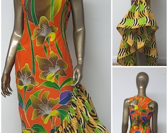 AYALUX Collection. Fitted Maxi Dress. Asymetrical Flounce. Woven Yoke. Handmade. African Prints. OTHER FABRICS Available.